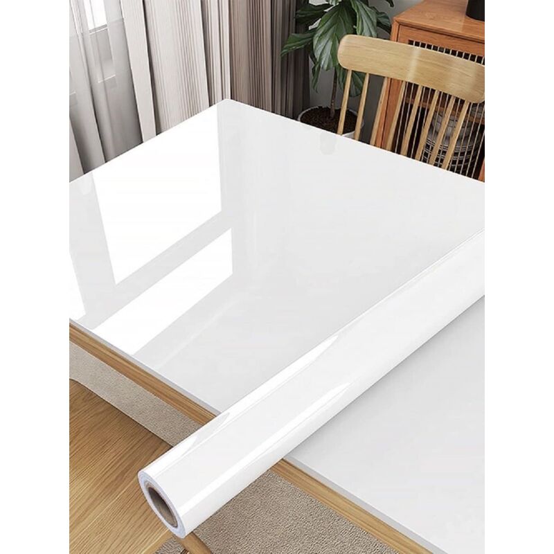 Rouleau de film de papier peint autocollant en plastique brillant pour meubles, murs, portes, effet brillant, blanc, 60 x 300 cm, rouleau de film