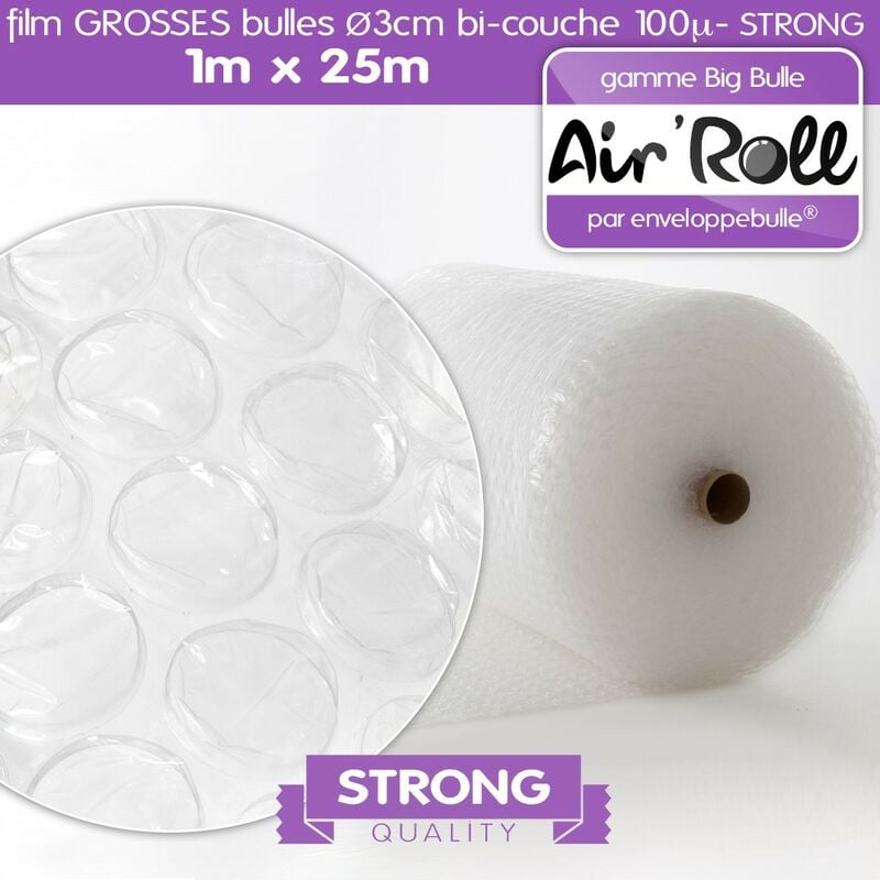 Lot de 1 Rouleau de film grosses bulles d'air 1m x 25m