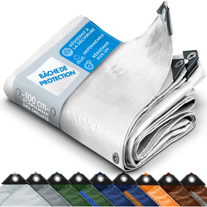 Toile multiusage avec Oeillets imperméable 240 g/m² Blanc 4 x 6 m