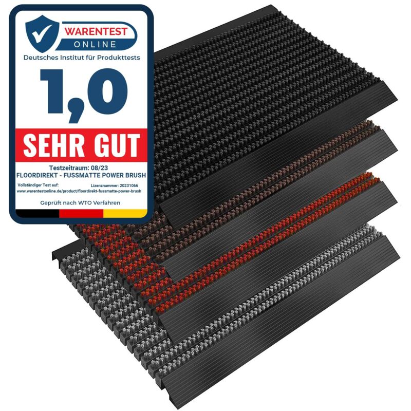 Paillasson Haute Performance pour Intérieur et Extérieur Brosses Puissantes Tapis d'Entrée Power Brush Gris, 60 x 90 cm