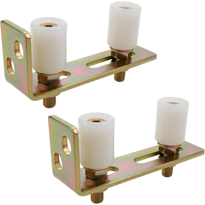 Rapanda - Rouleau de guidage de portail coulissant avec support de poteau en l, support d'assemblage de portail à double rouleau en nylon réglable