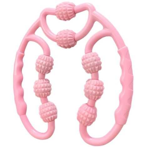Rouleau de massage anti-cellulite à 360° pour les muscles des cuisses, rouleau manuel à 8 roues pour soulager la fatigue, rose