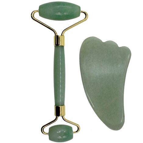 Rouleau de massage en pierre de jade et Gua Sha - Vert - Vivezen