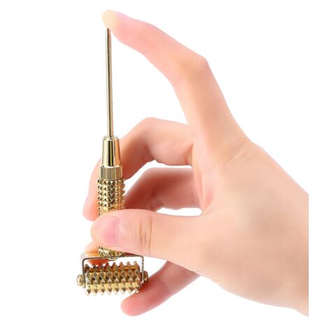 Rouleau de massage facial en or avec aiguilles pour acupuncture et points de pression