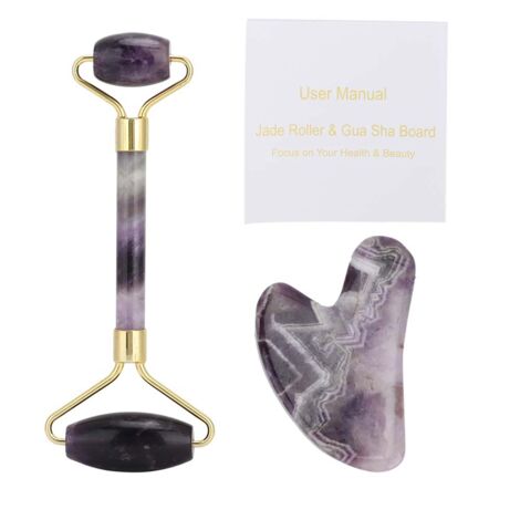 Rouleau de Massage Visage Double Tête Anti-Rides, Planche de Détente Corporelle Violette