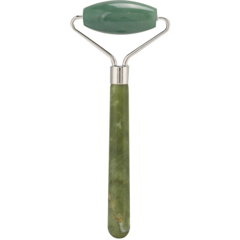 Rouleau de Massage Visage en Pierre de Jade pour Raffermir la Peau et Lisser les Rides - Instrument de Massage Facial Anti-Âge (Tête Unique en Jade Verte Aventurine)