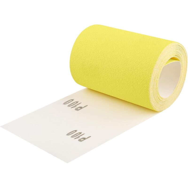 Rouleau de papier abrasif, 93 mm x 5 mètres grain 100 papier de verre quartz pour le bois, le métal, la peinture, le plâtre, le mastic, l'automobile,
