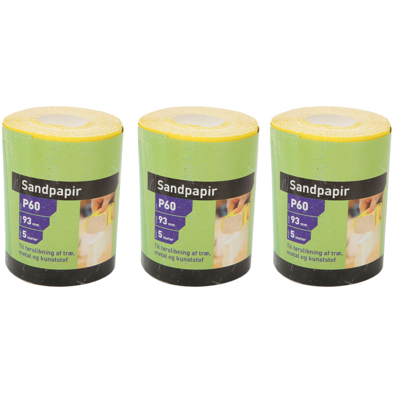 Rouleau de papier de verre grain 60, 3 pièces, déchirure à la main, céramique, oxyde d'aluminium, ponçage, papier de polissage, jaune