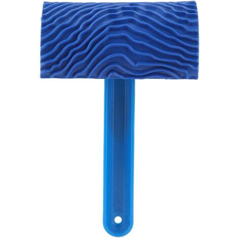 Rouleau de peinture avec motif en relief pour effet veinure de bois, bleu, avec manche, outil de bricolage pour décoration murale