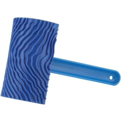 Rouleau de peinture avec motif en relief pour effet veinure de bois, bleu, avec manche, outil de bricolage pour décoration murale