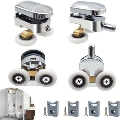 Rouleau de porte de douche, 4 roulettes doubles pour porte de douche Roulettes Coulissantes Porte Roue de Remplacement pour Cabine de Douche