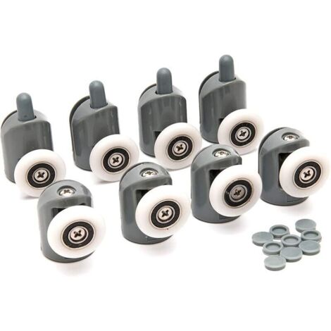 Rouleau de porte de douche Accessoires de salle de douche Roue suspendue pour partie supérieure de porte coulissante et accessoires de remplacement de roue unique fixés au botter (8 pièces)