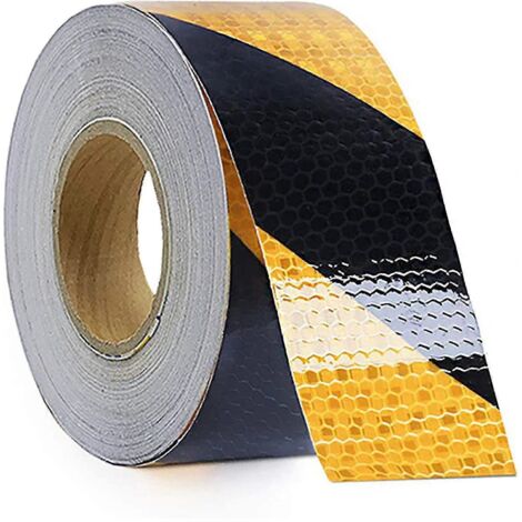Rouleau de ruban adhésif de sécurité réfléchissant et imperméable 5 cm x 25 m, à rayures jaunes et noires, pour marquage au sol, signalisation de danger, avertissement, auto-adhésif, pour voitures et