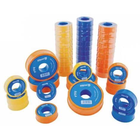 Rouleau de ruban téflon - UNECOL Dimensions : 50 m x 19 mm x 0,1 mm. 0,52 g/cm³.