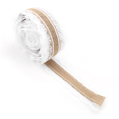 Rouleau de toile de jute 10 mètres avec bordure dentelle cœur, 6 cm de large, décoration rustique pour événements et mariages