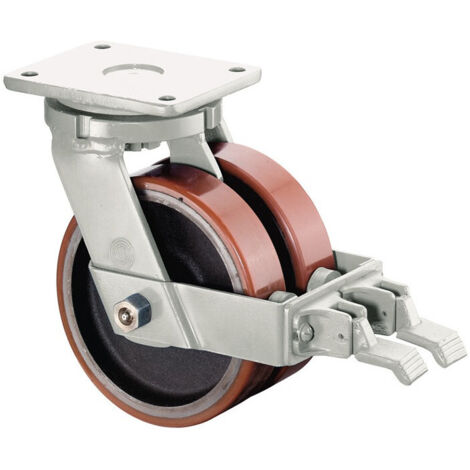 Rouleau de transport lourd 200 mm 2000 kg avec bloqueur polyuréthane coulé marro