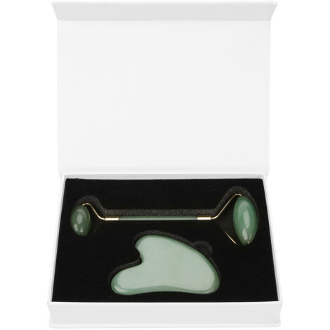 Rouleau et Grattoir en Pierre de Jade Aventurine Verte pour Massage Facial