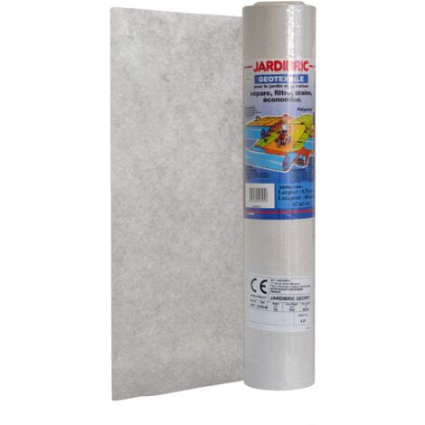 Rouleau Géotextile Jardibric en Maille Anti Mauvaises Herbes Polyester 100 GR/m² 0,70 X 60m empêche le mélange du terrain naturel avec le sable ou les graviers de vos allées de jardin