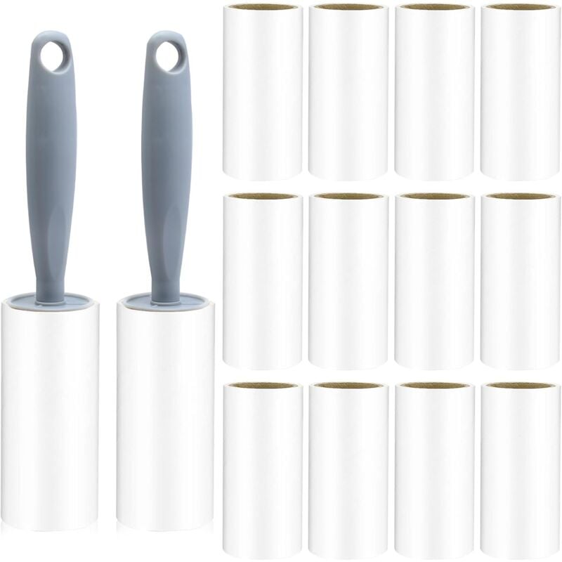 Aougo - Rouleau Poils Animaux,Brosse Vetement Anti Poils,480 Feuilles Brosse Collantes AdhéSif Puissant Brosse(12Rouleaux + 2 Brosse)