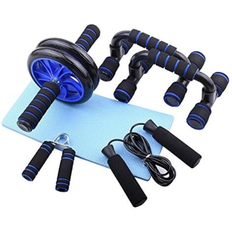 Rouleau Pour Abdominaux - Kit 5-en-1 avec Tapis Genoux, Barres Pour Pompiers, Poignées Antidérapantes, Corde à Sauter - Pour Entraînement Maison Bureau Gym - 1 Pièce
