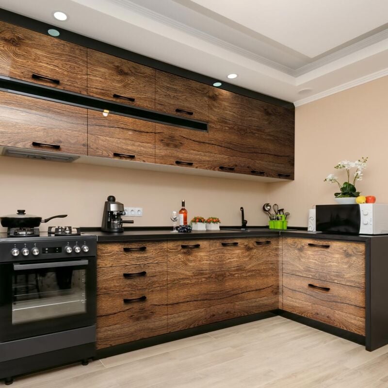 Rouleau revêtement adhésif vinyle au mètre - Sticker lavable Cuisine Meuble Armoire Porte - bois merlo - 60x200cm