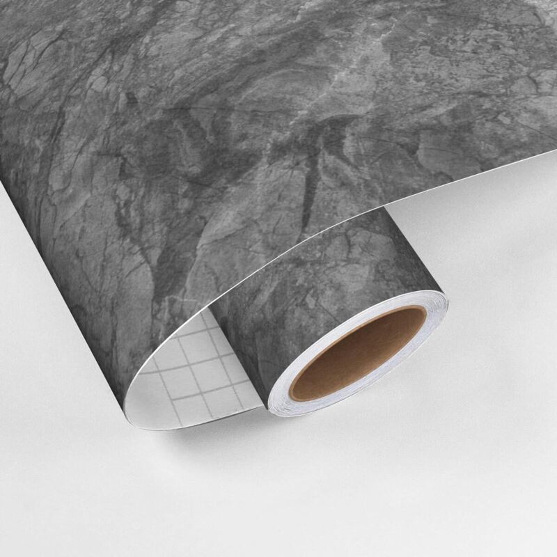 Rouleau revêtement adhésif vinyle au mètre - Sticker lavable Cuisine Meuble Armoire Porte - GRANIT GRIS FONCÉ - 60x100cm