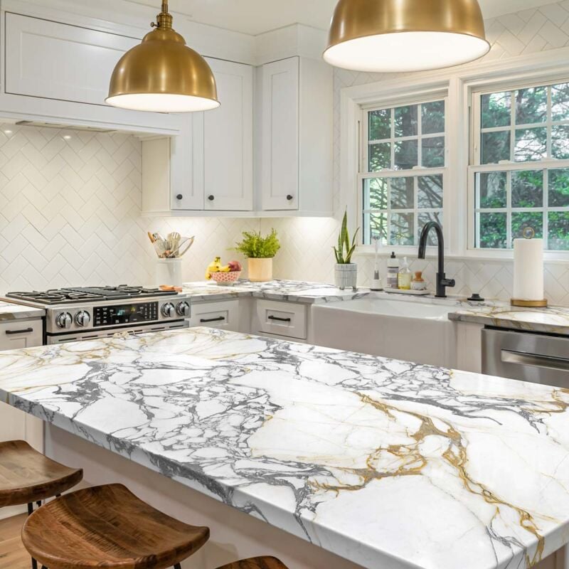 Rouleau revêtement adhésif vinyle au mètre - Sticker lavable Cuisine Meuble Armoire Porte - marbre de bucarest - 60x200cm