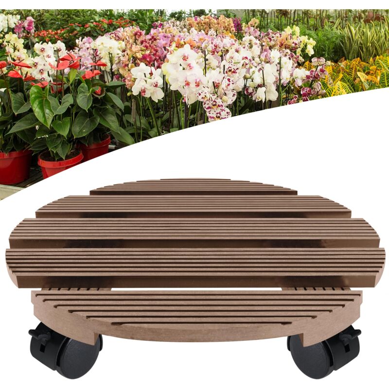 Rouleau transport wpc pour plantes, rond, extérieur, soucoupe avec 4 roulettes - charge 100 kg, brun Naizy