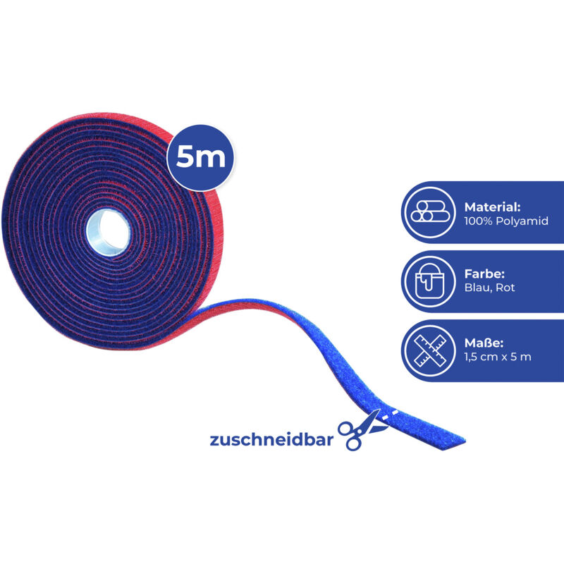 Rouleau velcro, rouleau scratch, multi-usage, 1,5 cm x 5 m