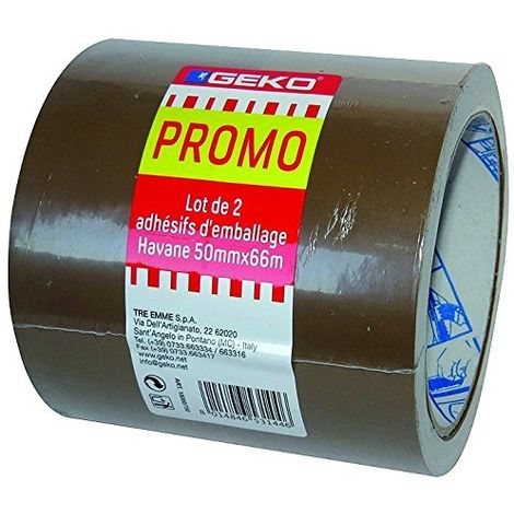 Rouleaux Adhésif Geko Havane Marron Transparent - Lot de 2 - 50mmX66m