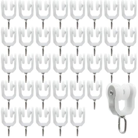 Rouleaux de Rail de Rideau-36 pièces Rail Extérieur Crochet de Rideau Rail Glisseur Rail,Rideau Poulie à Rideaux en Acier Inoxydable(Blanc)