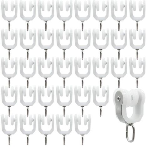 Rouleaux de Rail de Rideau-36 pièces Rail Extérieur Crochet de Rideau Rail Glisseur Rail,Rideau Poulie à Rideaux en Acier Inoxydable(Blanc)