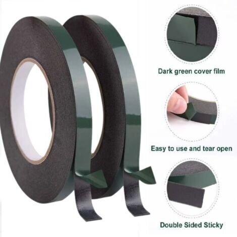Rouleaux de ruban adhésif double face en mousse noire de 12 mm, rouleaux de ruban de montage étanches pour garnitures de voiture, plaques d'immatriculation (10 m par rouleau)