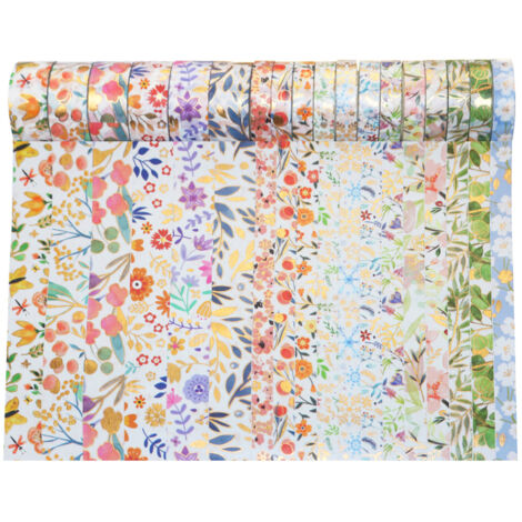 Rouleaux de ruban adhésif Washi à motifs floraux dorés, 18 pcs (motifs fleurs, feuilles, plantes)