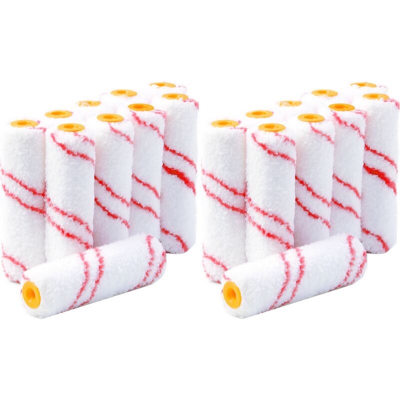 Rouleaux manchons mini 100 mm rayés rouge microfibres tissées 10 mm (pack de 20)