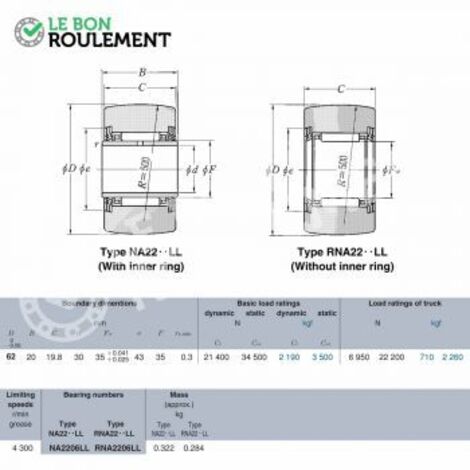 Roulement à aiguilles NA2206-LL-3AS-NTN