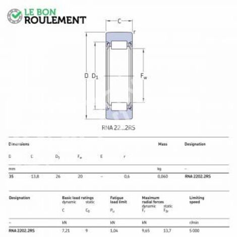 Roulement à aiguilles RNA2202-2RS-SKF