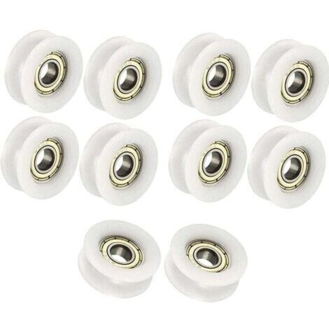 Roulement à bille 6x24x9mm Blanc U Shape Groove Guide Poulie Roulement À Billes Pour Meubles Poulie Pack De 10