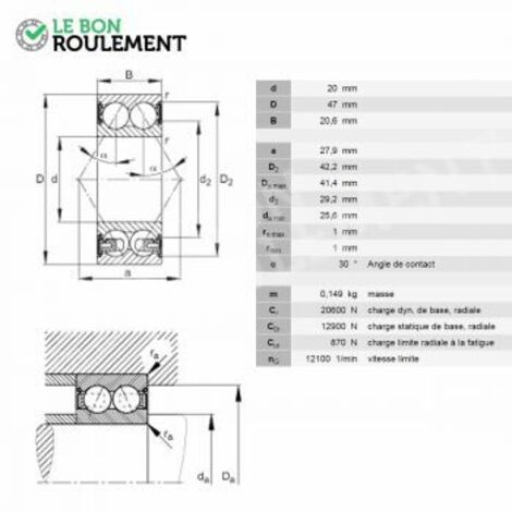 Roulement à billes 3204-BD-2HRS-TVH-FAG