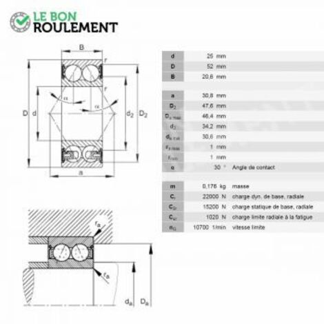 Roulement à billes 3205-BD-2HRS-TVH-FAG