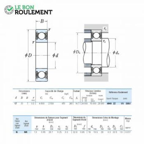Roulement à billes 61903-DDU-C3-NSK
