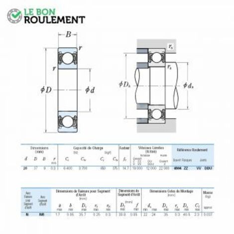 Roulement à billes 61904-DDU-C3-NSK