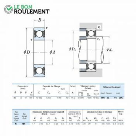Roulement à billes 61907-DDU-NSK