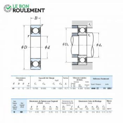 Roulement à billes 61908-DDU-NSK