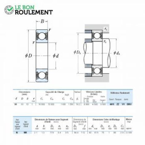 Roulement à billes 61911-DDU-NSK