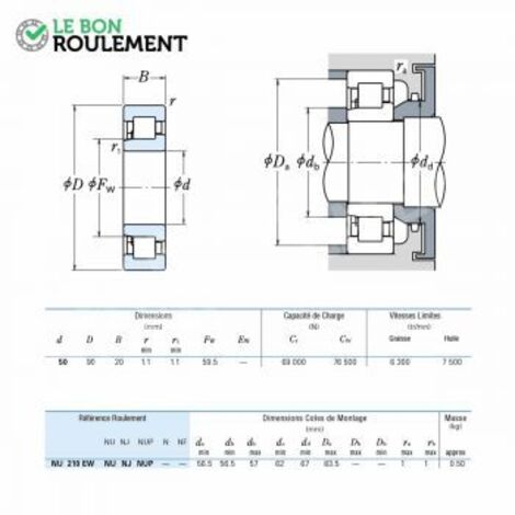 Roulement à rouleaux cylindriques NJ210-EW-C3-NSK