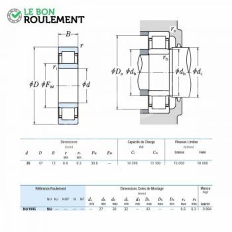 Roulement à rouleaux cylindriques NU1005-NSK