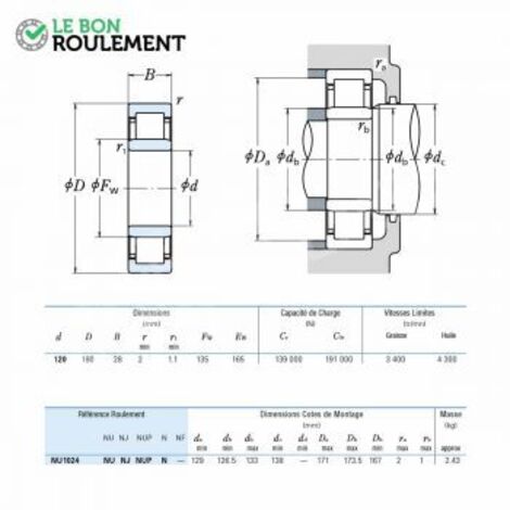 Roulement à rouleaux cylindriques NU1024-C3-NSK