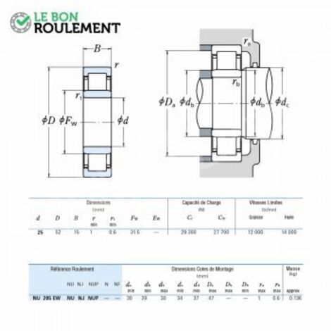 Roulement à rouleaux cylindriques NU205-EW-NSK