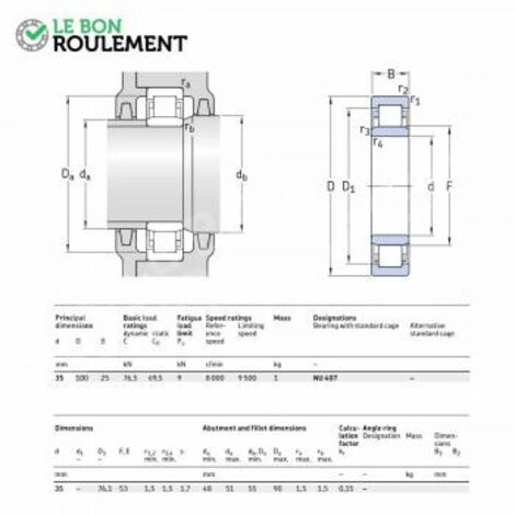 Roulement à rouleaux cylindriques NU407-C3-FAG